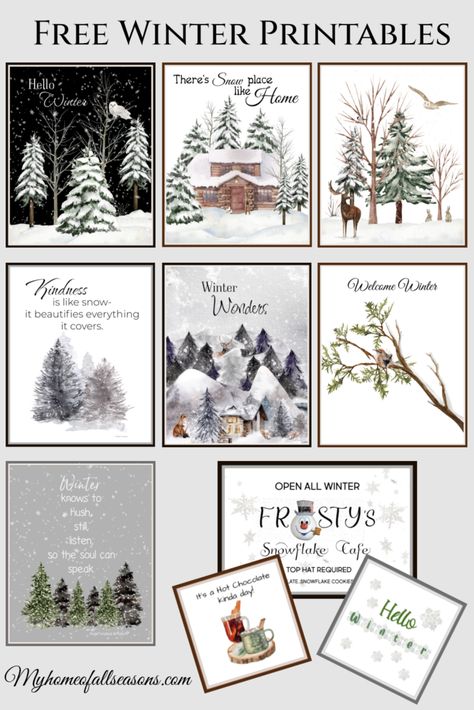 Printable Wall Art Winter, Winter Cricut Ideas, Snow Printables Free, Free Vintage Winter Printables, January Free Printables, Christmas Prints Free Wall Art, Printable Winter Art, Winter Prints Art, Winter Wall Art Printable