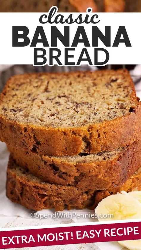 Homemade Banana Bread Recipe, Classic Banana Bread Recipe, Bread Banana, Classic Banana Bread, Banana Bread Recipe Moist, Homemade Banana Bread, Dessert Breakfast, Moist Banana Bread, Easy Banana Bread Recipe