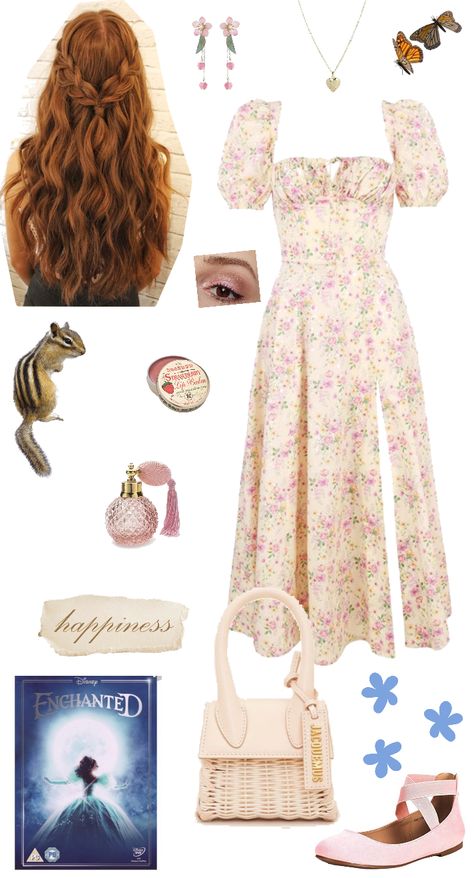 Hopeless Romantic Outfit, Cute Outfits Polyvore, Taylor Swift Enchanted, Soft Eye Makeup, Pink Ballet Flats, Outfits Polyvore, Romantic Outfit, Wicker Bags, Cottagecore Dress