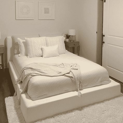 Bed With Soft Headboard, Big Bed Frames Bedroom Ideas, Best Bed Frame, Restoration Hardware Cloud Bed, White Soft Bed Frame, Cloud Bed Inspiration, Comfy Bed Frames, Soft Bed Frame Ideas, Cloud Frame Bed