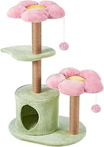 Erinnyees Flower Cat Tree, 38" Cat Tower with Scratching Post, Cute Cat Condo House with Dangling Ball for Kittens and Small Indoor Cats, Multi-Level Pet Play Climbing Stand Kawaii Cat Tree, Flower Cat Tree, Small Cat Tree, Flower Bushes, Condo House, Cat Tree House, Pet Play, Flower Cat, Cat Essentials