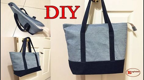 YouTube Making Bags Tutorial, Tote Bag With Zipper Pattern Free, Large Tote Bag Pattern Free, Zippered Tote Bag Tutorial, Large Tote Bag Pattern, Tote Bag Sewing Tutorial, Tote Bag Diy Pattern, Zipper Sewing, Recessed Zipper