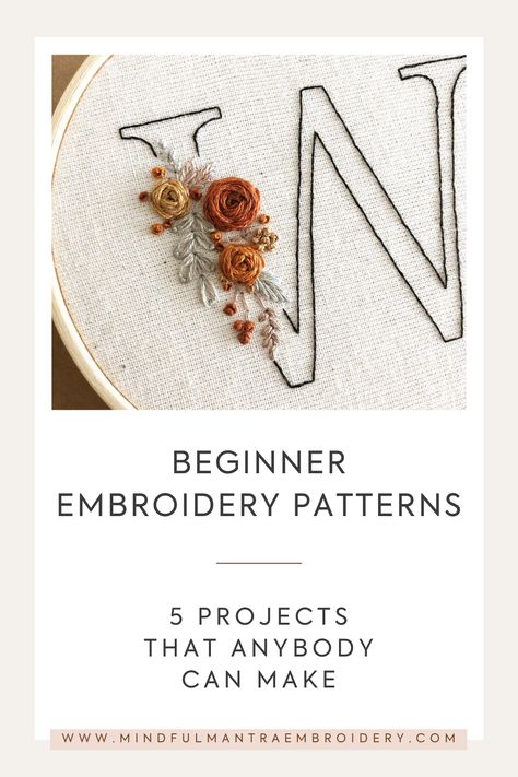 Floral embroidery patterns for beginners to get started with! Learn embroidery with these simple embroidery patterns suitable for any level of stitcher. Embroidery Guide For Beginners, Scripture Embroidery Patterns Free, Free Embroidery Alphabet Patterns, Embroidered Tea Towels Pattern, Floral Hand Embroidery Tutorial, Alphabet Embroidery Patterns Letters Template, Embroidery Letter Patterns Free, Irish Embroidery Patterns, Easy Hand Embroidery Ideas