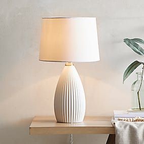 Seychelles Champagne Glass Table Lamp | Dunelm White Bedside Lamps, Modern Table Lamp Design, White Ceramic Lamps, Porcelain Table, Lamps Bedroom, Table Lamps Living Room, Modern Table Lamps, Simple Luxury, Grey Table Lamps