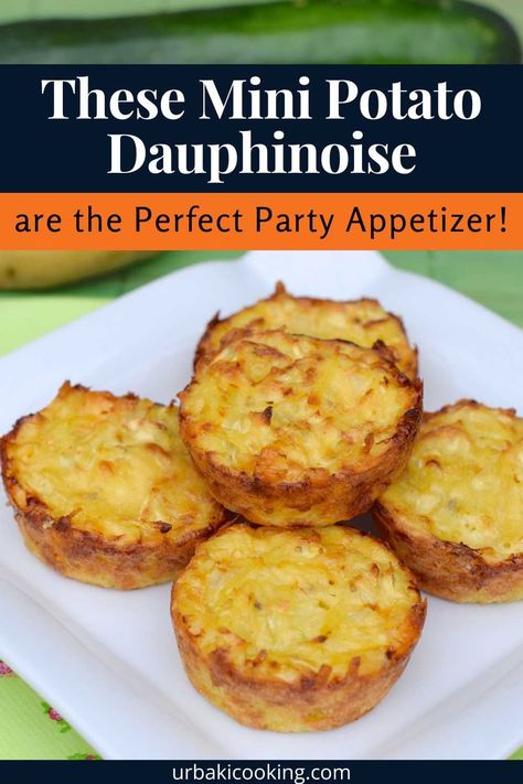 "These Mini Potato Dauphinoise are the Perfect Party Appetizer!" is a title that perfectly captures the essence of this recipe. These mini potato bites are not only delicious but are also an excellent option for serving at parties or gatherings. The recipe combines thinly sliced baby potatoes with heavy cream, garlic, and Gruyere cheese to create bite-sized portions that are full of flavor. The individual portions make it easy for guests to grab and go, making them ideal for parties... Party Potato Cups, Individual Potato Recipes, Potato Hors D’oeuvres, Potato Appetizers For Party, Potatoe Appetizer, Baby Potato Appetizers, Potatoes With Heavy Cream, Potato Appetizers Easy, Easy Cheese Potatoes