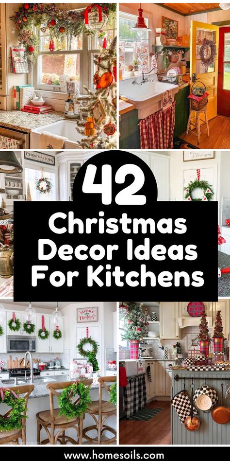 Discover 42 charming Christmas decor ideas for kitchens to bring festive cheer to your home. Explore cozy touches, delightful ornaments, and seasonal accents perfect for creating a warm and inviting space. Transform your kitchen with these inspiring holiday decorations.#christmas#livingroom#decor Small Kitchen Decoration, Farmhouse Christmas Decor Ideas, Kitchen Bar Decor, Best Farmhouse, Kitchen Cabinets Decor, Christmas Kitchen Decor, Christmas Decorations Bedroom, Charming Christmas, Ideas For Christmas