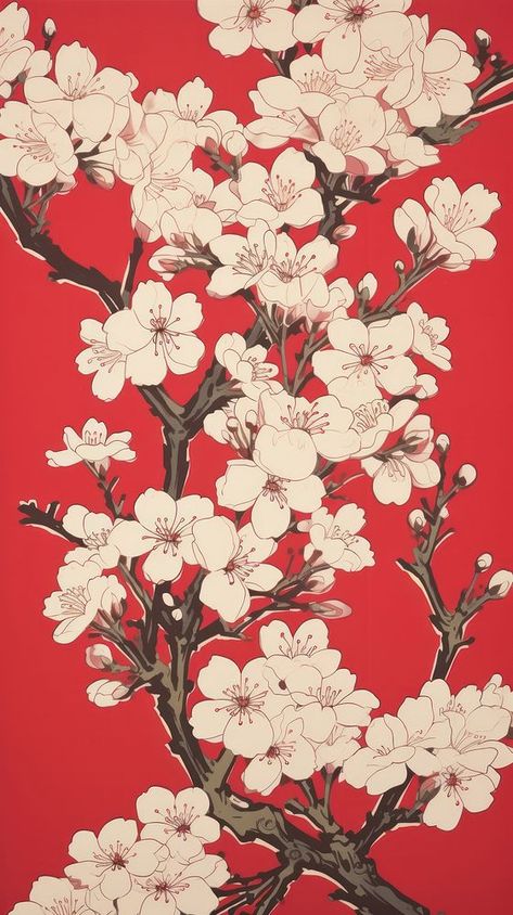 Sakura flowers wallpaper blossom pattern. AI generated Image by rawpixel. | premium image by rawpixel.com Red Flower Wallpaper Aesthetic, Chinese Patterns Traditional Flower, Cherry Blossom Aesthetic Drawing, Imac Wallpaper Desktop Backgrounds Hd, Sakura Background Aesthetic, Red Cherry Blossom Wallpaper, Aesthetic Chinese Wallpaper, Red Wallpaper Flower, Japan Art Wallpaper