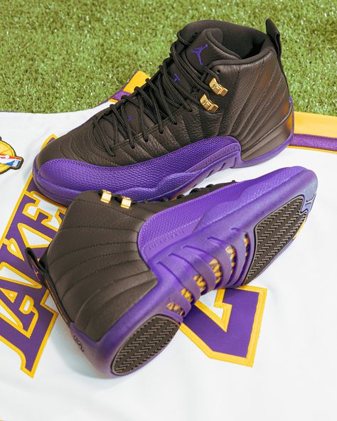 Jordan 12 Field Purple, Jordan 12’s, Jordan Ideas, Iconic Los Angeles, Jordans Sneakers Outfit, Lakers Jersey, Jordan Retro 12, Trendy Shoes Sneakers, Air Jordan 12