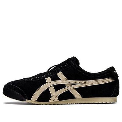 The Onitsuka Tiger Mexico 66 SlipOn 'Black Cream' is a stylish sneaker that combines classic design with modern features. The iconic brand logo is printed on the heel and tongue, giving the sneaker a unique personality. The soft inner material ensures a comfortable fit, while the improved sole design provides anti-slip protection. This sneaker is perfect for everyday activities and is sure to add a touch of style to any outfit. The inspiration behind the design is the classic Mexico 66 series, which has been a staple of the Onitsuka Tiger brand since the 1960s. (SNKR/Cozy/Light/Casual/Unisex/Low Top) Grunge Tennis Shoes, Womens Black Tennis Shoes, Nike Streetwear Shoes, Low Profile Sneakers Women, Womens Everyday Shoes, Shoe Inspiration Sneakers, Cool Black Sneakers, Sneaker Inspo Women, Mexico 66 Onitsuka Outfit