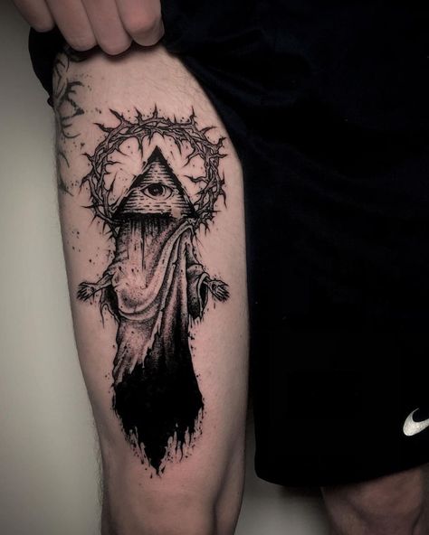 Dark Tattoos For Men, Horror Tattoo Ideas, Dark Tattoo Ideas, Fenrir Tattoo, Gotik Tattoo, Feminine Skull Tattoos, Shadow Tattoo, Occult Tattoo, Scary Tattoos