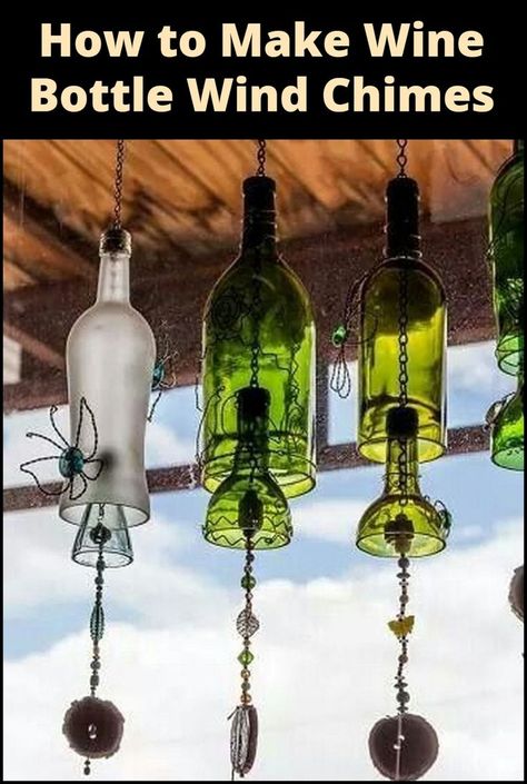 DIY Wine Bottle Wind Chimes: Turn empty bottles into soothing melodies with this simple craft! Wine Bottle Chimes, Bottle Chimes, Wine Bottle Project, Wine Bottle Wind Chimes, Old Wine Bottles, Gin Bottle, Recycled Wine Bottles, Empty Wine Bottles, Glass Bottle Diy