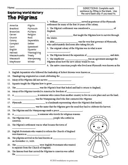 Free Printable The Pilgrims History Worksheet World History Worksheets, History Lessons For Kids, Thanksgiving Worksheets, Geography Worksheets, Word Family Worksheets, Family Worksheet, History Worksheets, 6th Grade Social Studies, World History Lessons