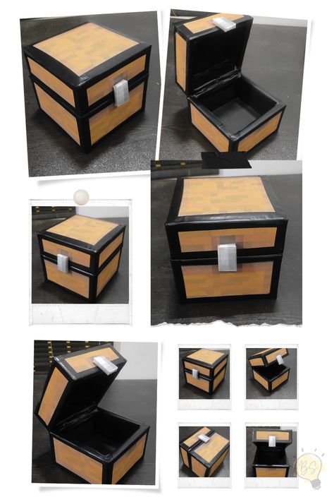 Minecraft Chest crafted by hand Diy Box Tutorial, Chest Ideas Minecraft, Room Decor Ideas Diy With Paper, Cute Things To Do With Cardboard, Gamer Crafts Diy, Cool Things To Add To Your Room, Cool Cardboard Crafts Diy, Cute Crafts With Cardboard, How To Make A Box With Cardboard