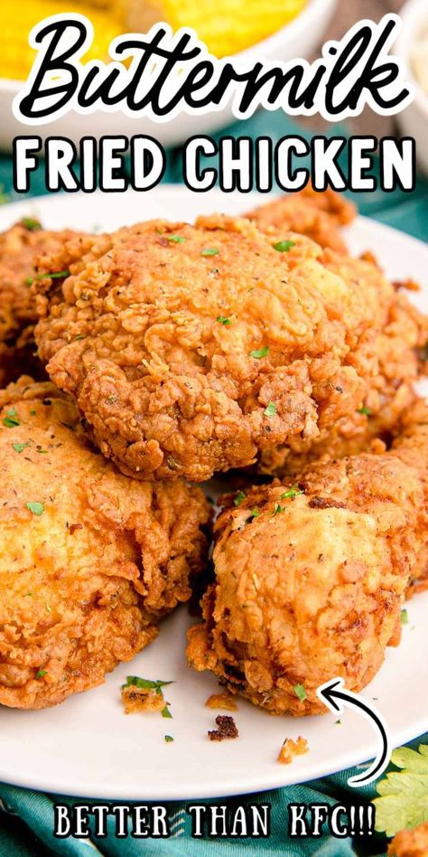 Fried Chicken Soaked In Buttermilk, Buttermilk Pan Fried Chicken, Buttermilk Battered Chicken, Crispy Southern Fried Chicken, Best Seasoning For Fried Chicken, Buttermilk Fried Chicken Drumsticks, Best Buttermilk Fried Chicken Recipe, Easy Homemade Fried Chicken, Fried Chicken Recipe With Cornstarch