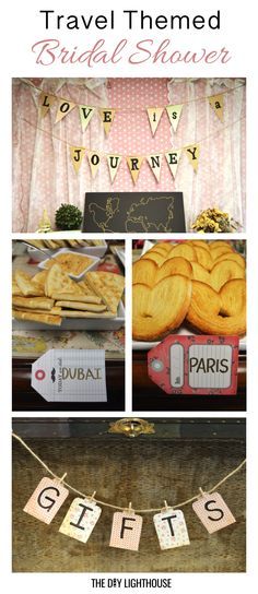 travel themed bridal shower: love is a journey Honeymoon Shower, Travel Theme Bridal Shower, Travel Bridal Showers, Simple Bridal Shower, Themed Bridal Shower, Vintage Bridal Shower, Adventure Theme, Travel Theme Wedding, Bridal Shower Food