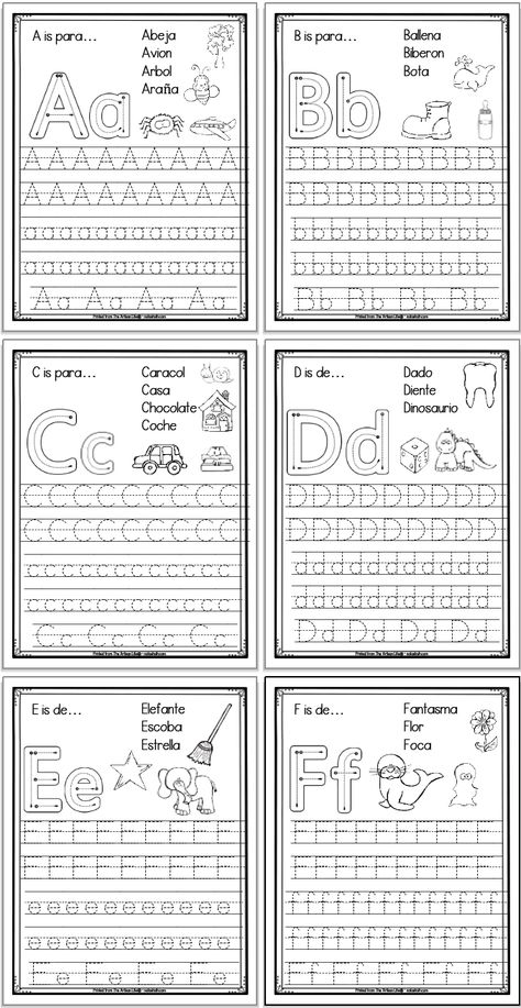 These free Spanish alphabet printables are a fun way for your preschooler or kindergartener to learn Spanish at home! Each page has Spanish abc's vocabulary, letters to trace, and pictures to color. Turn practicing fine motor skills and learning Spanish into a fun activity with these alfabeto español free printable worksheets! Spanish Alfabeto Free Printable, Free Spanish Alphabet Printables, Pre K Activities At Home Free Printables, Practice Writing Alphabets, Learning Alphabet Worksheets, Learn To Write Alphabet Free Printable, Letters Printable Free Alphabet, Spanish Alphabet Worksheets, Abc Trace Printable Free