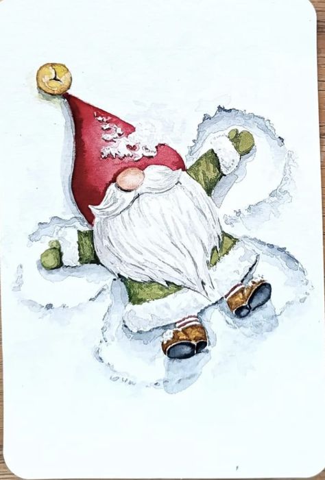 Snowman Watercolor Paintings, Simple Christmas Drawing Ideas Easy, Santa Claus Watercolor Paintings, Christmas Gnomes Watercolor Painting, Loose Christmas Watercolor, Christmas Cactus Watercolor, Whimsical Christmas Watercolor, Christmas Cards Ideas Drawing, Christmas Gnome Watercolor