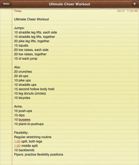 Ultimate cheer workout. #cheer #cheerleading #cheerleader Cheer Stretch Routine, Cheer Jump Workout, Cheer Arm Workout, Cheer Stretching Routine, Cheer Routines To Learn, Cheer Workouts For Back Spots, How To Get Better Jumps For Cheer, Stretches For Cheer Jumps, Conditioning For Cheerleaders