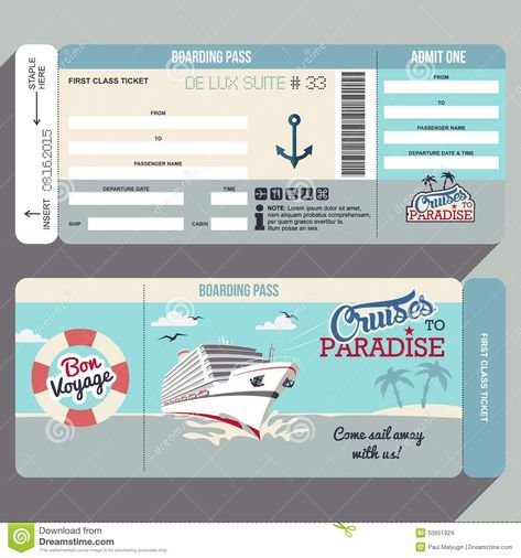 Cruises To Paradise Boarding Pass Design Stock Vector - Illustration of boarding, design: 50951924 Cruise Theme Parties, Boarding Pass Invitation Template, Cruise Ship Party, Boarding Pass Design, Flat Graphic Design, Cruise Tickets, Surprise Vacation, Boarding Pass Invitation, Boarding Pass Template