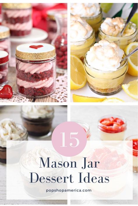 Jam Jar Desserts, Cake In Jars Recipe, Desert Jars Ideas, Desert In A Jar No Bake, Jar Cake Ideas Dessert Recipes, Mason Jar Foods, Desserts In Mini Mason Jars, Mini Desserts In A Jar, Pudding Jars Desserts