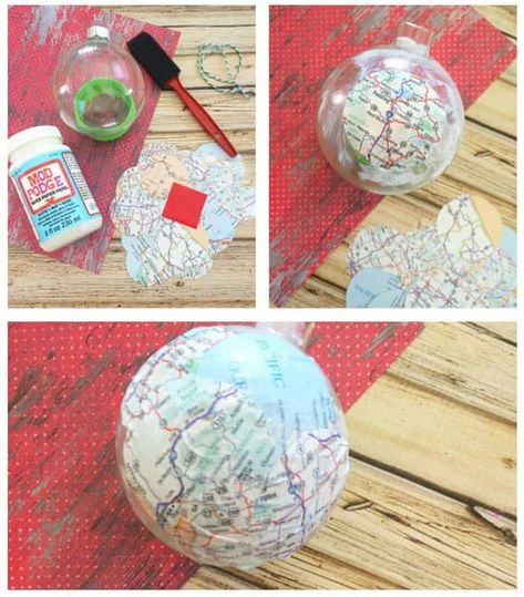 Themed Christmas Decorations, Creative Ornaments, Operation Shoebox, Map Coasters, Chirstmas Decor, Map Ornaments, Map Crafts, Travel Tree, Map Projects