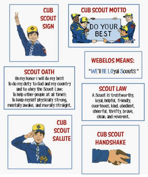 Cub Scout Motto, Scout Salute, Cub Scout Law, Boy Scout Activities, Cub Scout Oath, Scout Games, Tiger Scouts, Wolf Scouts, Bear Scouts