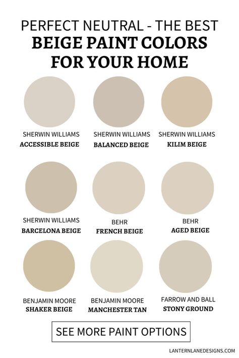 Discover the perfect neutral palette for your home with our curated selection of the best beige, taupe, and cream paint colors. Transform any room into a serene oasis with these versatile hues. Tan Beige Paint Color, Neutral Beige Paint Colors Living Room, Shaker Beige Color Palette, Farmhouse Tan Paint Colors, Taupe Dining Room Walls, Beige Taupe Paint Colors, Cream Beige Paint Colors, Soft Beige Paint Colors, 2024 Beige Paint Colors