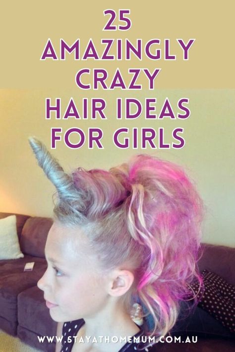 25 Amazingly Crazy Hair Ideas For Girls Stay At Home Mum Crazy Hair Ideas, Whacky Hair Day, Granny Hair, Crafts Preschool, Wacky Hair Days, Going Out Hairstyles, Crazy Hair Day, Wacky Hair, Crazy Hair Day At School