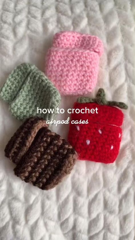 Knitting Ideas To Sell, Crochet Strawberry Airpod Case, Crocheting Airpod Cases, Crochet Projects Fast, Crochet Birth Control Case, Free Airpod Case Crochet Pattern, Cute And Simple Crochet Ideas, Air Pods Crochet Case Free Pattern, Crochet For Airpods