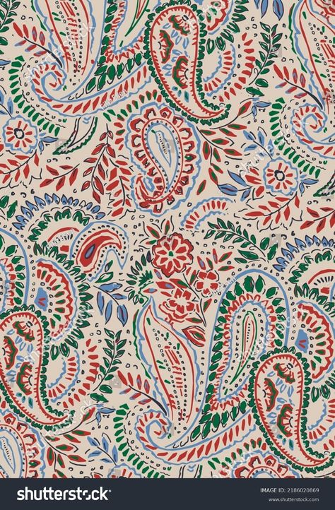 Paisley Tiny Flower Pattern Fashion Stock Illustration 2186020869 | Shutterstock Paisley Pattern Embroidery, Ajrak Batik, Paisley Design Pattern, Paisley Drawing, Swimwear Prints, Paisley Print Pattern, Paisley Background, Fashion Stock Images, Paisley Border