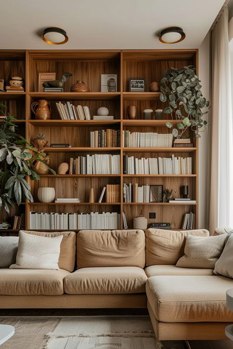 Trendy Shelving Units for Modern Home Libraries: Functional and Fashionable - Quiet Minimal Scandinavian Library, Dream Townhouse, Modern Home Library, Bookshelf Living Room, Sustainable Living Room, Rittenhouse Square, Contemporary Shelving, Library Living Room, Bookshelves In Living Room