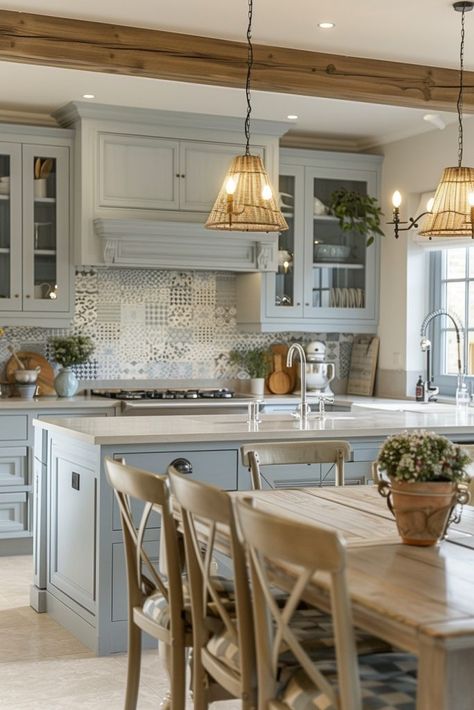 29 French Style Kitchen Ideas 13 Blue French Country Kitchen, French Style Kitchen Ideas, French Country Kitchens Ideas, French Countryside Kitchen, French Blue Kitchen, Industrial Loft Kitchen, Loft Kitchens, Provincial Kitchen, French Kitchen Design