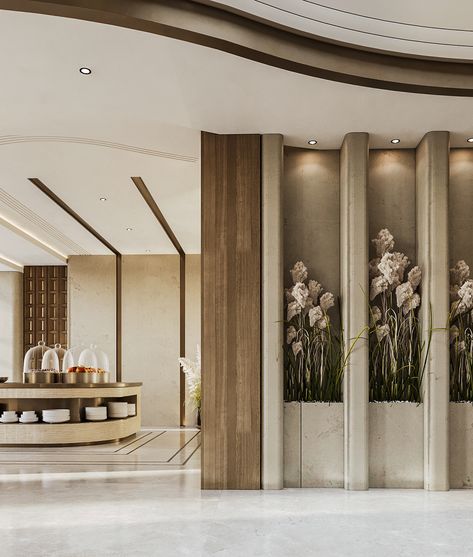 Modern Islamic Hotel Lobby House Lobby Design, Luxury Lobby Design, Modern Lobby Design, Lobby Reception Design, Entrance Lobby Design, Hotel Lobby Reception, Boutique Hotel Lobby, تحت الدرج, Luxury Hotels Lobby