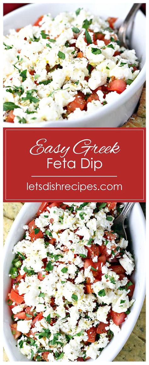 Greek Feta Dip Appetizers, Greek Feta Cheese Dip, Feta Dip Recipes With Tomatoes, Feta Tomato Dip Recipes, Feta Bread Dip, Peta Bread Dips, Quick Superbowl Appetizers, Feta Bruschetta Dip, Greek Bread Dip