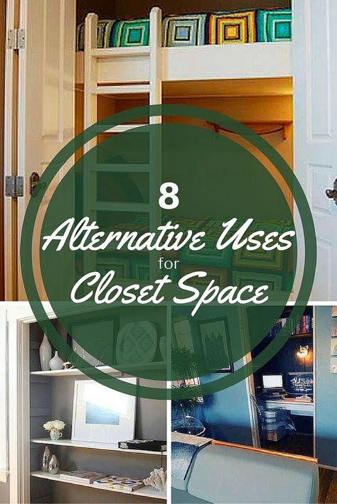 If storage isn't an issue, you can convert a closet into any number of creative spaces. From offices to playrooms, check out these alternative closet creations. Other Uses For Closet Space, Alternative Use For Closet, Space Above Closet Ideas, Weird Closet Space, Closet Reuse Ideas, Alternative Uses For Closets, Closet Turned Nook, Closet Into Bookshelf, Convert Bedroom To Den