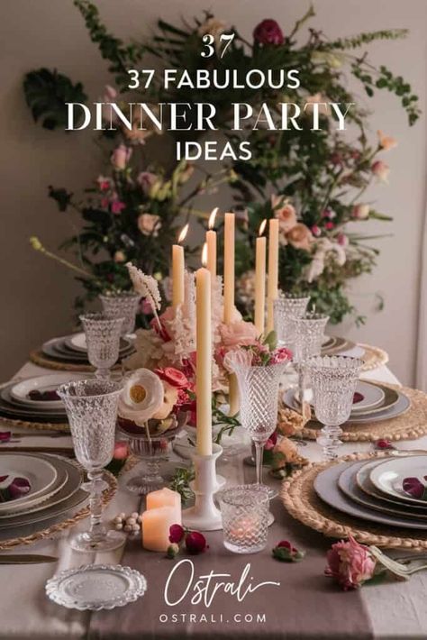 37 Fabulous Dinner Party Ideas to Dazzle Your Guests Tonight Fancy Dinner At Home Aesthetic, Cozy Dinner Party Table, Cocktail Party Dinner Ideas, Fun Table Settings Ideas Dinner Parties, Home Dinner Party Ideas, Table Decor Dinner Party, Ladies Night Dinner Party, Hosting Aesthetic Dinner, Formal Dinner Party Ideas