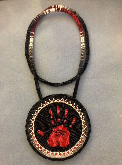 The Indigenous Bead Life | MMIW medallion available | Facebook Beaded Medallion Patterns, Beaded Medallion, Every Child Matters, Wrapped Necklace, Wrap Necklaces, Bead Pattern, Bead Work Jewelry, Pattern Ideas, Work Jewelry