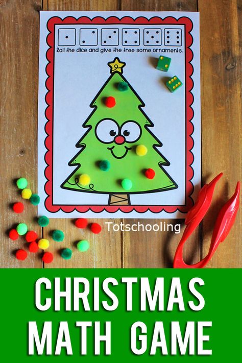 FREE printable Christmas themed Roll the Dice math game, perfect for preschool, pre-k, or kindergarten kids! Roll the dice to put ornaments on the Christmas tree! Christmas Math Games, Christmas Math Centers, Preschool Math Games, Christmas Math Activities, Kindergarten Math Games, Christmas Centers, Christmas Kindergarten, Tree Themes, Roll The Dice