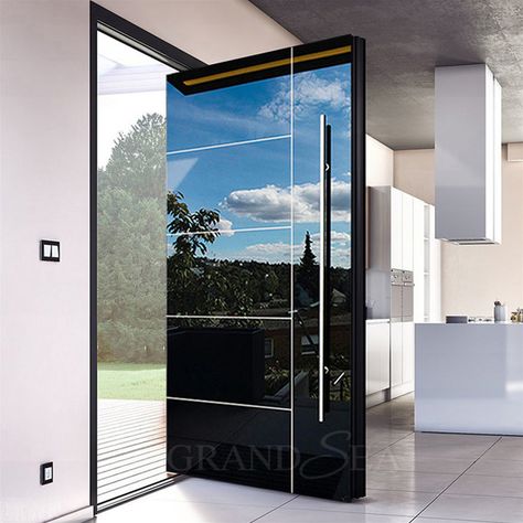 Pivot Doors Entry, Aluminium Door Design, Security Door Design, Modern Entrance Door, Modern Entry Door, Single Door Design, Modern Exterior Doors, Main Entrance Door Design, Luxury Exterior