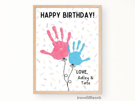 Handprint Birthday Card For Mom, Handprint Birthday Card, Balloons Art, Handprint Keepsake, Grandma Birthday Card, Happy Birthday Dad, Handprint Craft, Handprint Crafts