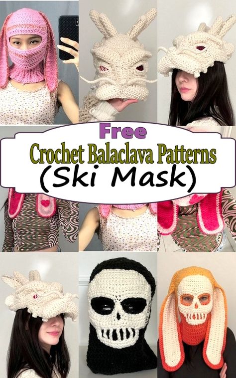 Crochet Halloween Mask Free Pattern, Mask Crochet Pattern Free, Crochet Corn Ski Mask, Crochet 3 Hole Ski Mask Free Pattern, Beginner Crochet Balaclava, Crochet Hat With Face Mask Free Pattern, Baklava Crochet Pattern, Cute Balaclava Crochet, Crochet Ski Masks