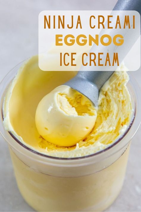 This Ninja Creami Eggnog Ice Cream is creamy, super simple, and way better than the ones that you can buy at the grocery store! It has only 1 ingredient, EGGNOG! Egg Nog Ice Cream Ninja Creami, Ninja Creami Eggnog Ice Cream, Ninja Creami Recipes Smoothie, Fall Ninja Creami Recipes, Ninja Creami Sherbet Recipes, Ninja Creami Drink Recipes, Ninja Creami Ice Cream Recipe, Best Ninja Creami Recipes, Ice Cream Recipes For Ninja Creami