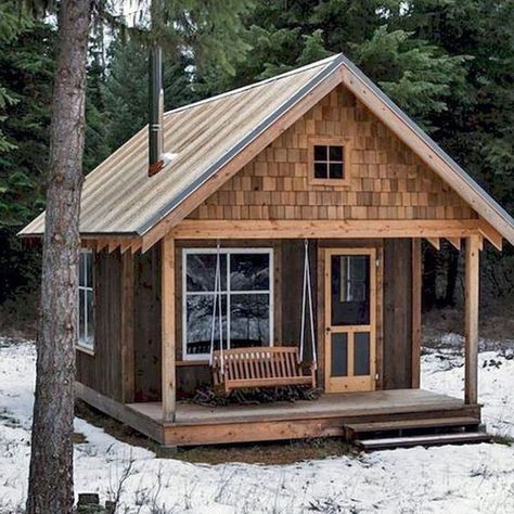 Small Cabin In The Woods, Casa Hobbit, Wooden Cabin, Log Cabin Ideas, Small Log Cabin, Cabin House Plans, Tiny Cabins, Little Cabin, Tiny Cabin