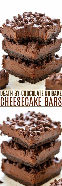 Chocolate No Bake Cheesecake, No Bake Cheesecake Bars, Chocolate No Bake, Chocolate Cheesecake Bars, Candy Creations, Averie Cooks, Easy Chocolate Desserts, Make Ahead Desserts, Dessert Bar Recipe