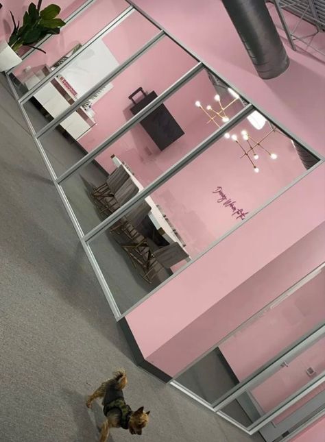 Warehouse Business Aesthetic, Pink Office Interior Design, Pink Small Business Aesthetic, Pink Office Aesthetic Business, Business Warehouse Aesthetic, Pink Business Aesthetic, Pink Warehouse, Baddie Office, Lash Room Ideas