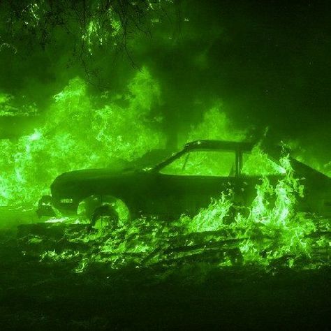 Green Fire, Green Aesthetic, On Fire, A Car, In The Dark, Green