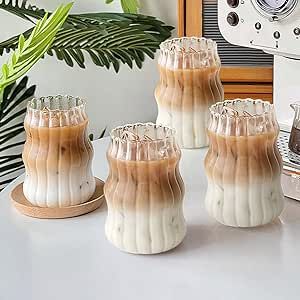 2 Pcs/3 Pack Ribbed Wavy Retro Drinking Glasses Latte Cups Glassware Glasses Cups for Tea Milk Whiskey Coffee Bar Accessories Coffee Cup Aesthetic, Ribbed Glassware, Cup Aesthetic, Coffee Bar Accessories, Vintage Drinking Glasses, Coffee Glasses, Glassware Drinking, Smoothie Cup, Tea Milk