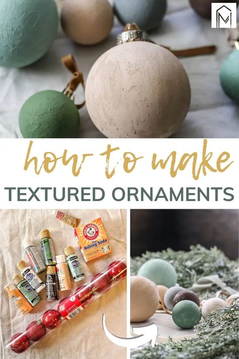 Get your craft on with these stunning DIY matte textured ornaments using affordable finds from Dollar Tree Diy Napkin Ornaments, Cement Christmas Ornaments, How To Make Matte Ornaments, Making Ornaments Diy, Dig Christmas Ornament, Diy Texture Ornaments, Diy Modern Ornaments, Wood Tree Ornaments Diy, Matte Ornaments Diy