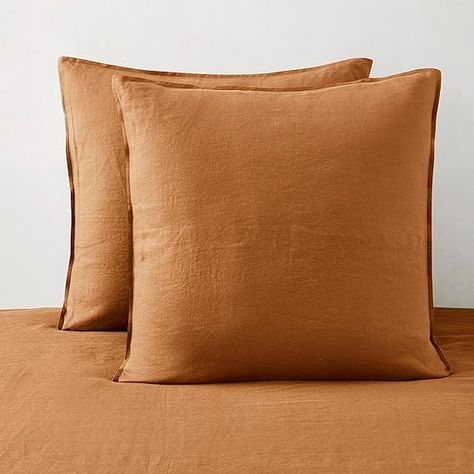 Amazon.com: ATLINIA Linen Pillow Cases Euro Sham - 26 x 26 Inch Bed Pillow Protector Cover Set of 2 Bedding Cooling Neutral Pillowcase Shams Rust : Home & Kitchen Euro Sham Covers, Euro Shams On King Bed, Pillows On Bed Aesthetic, Euro Pillows, Pillow Protector, Linen Bed, King Size Pillows, Pillowcase Pattern, Normandy France