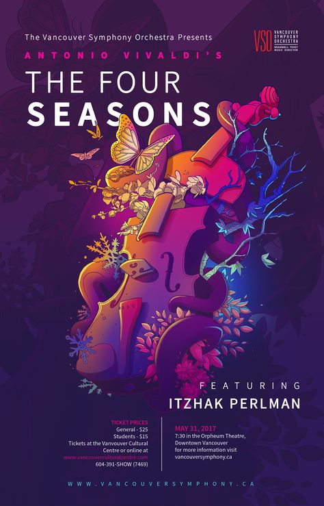 Vivaldi's The Four Seasons Concert Poster Illustration on Behance Concert Poster Design, Trendy Music, Event Posters, Music Concert Posters, Music Festival Poster, Desain Editorial, 타이포그래피 포스터 디자인, Music Poster Design, Event Poster Design